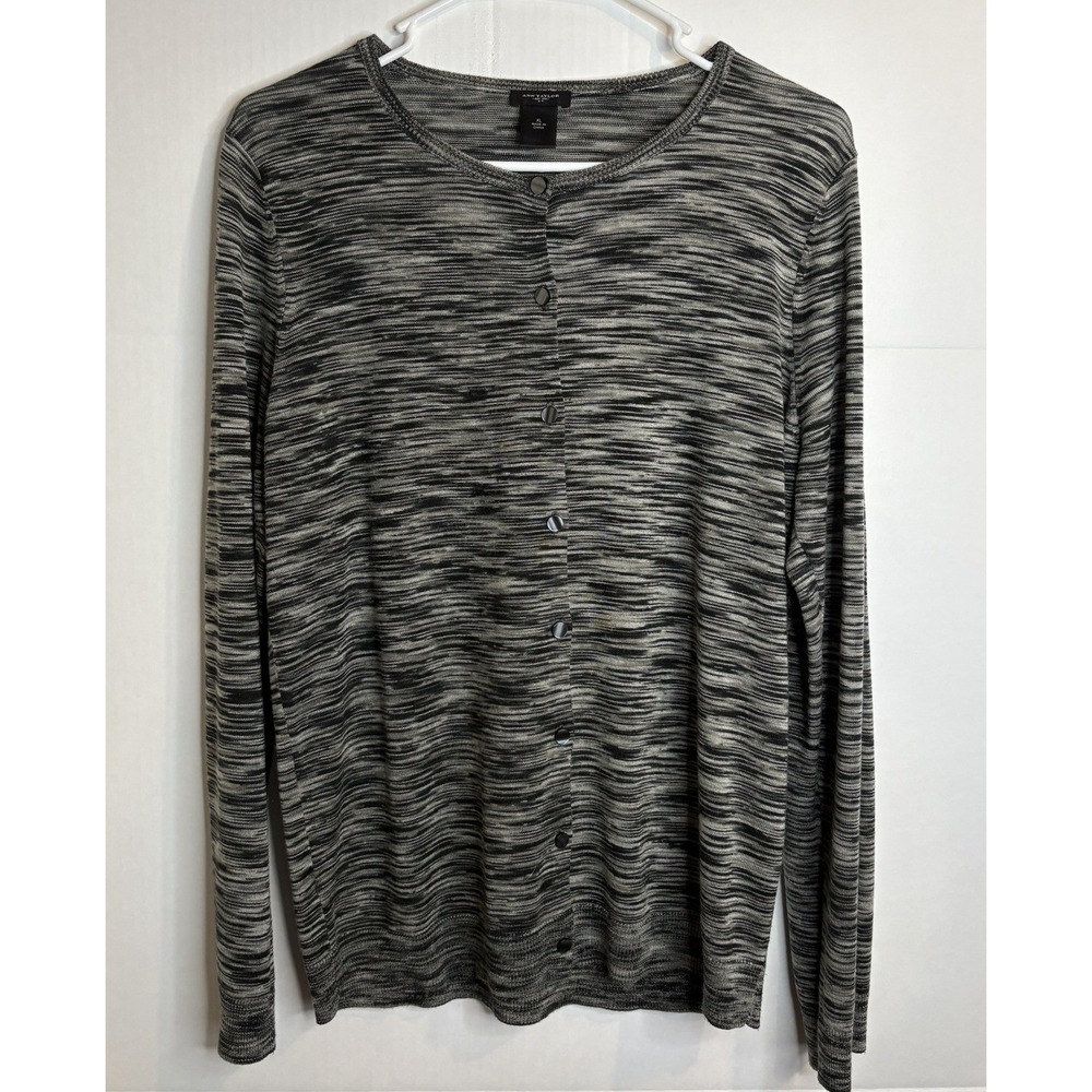 Ann Taylor Cardigan Womens Size XL Heather Gray Button Front Sweater‎ Crew Neck